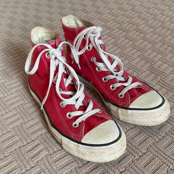 Converse Other - Converse Red High-Top Canvas Sneakers with White Accents